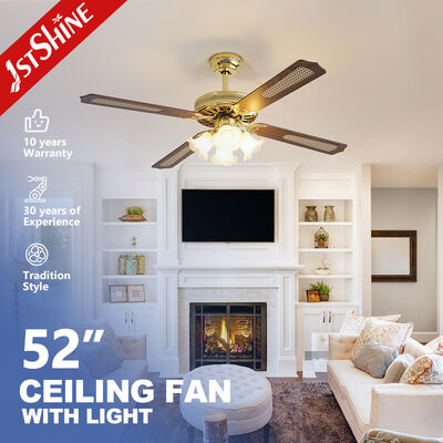 قیمت خوب 52 اینچ فن کلاسیک طلایی سقف با لامپ و کنترل از راه دور موتور AC 4 Mdf Blade آنلاین